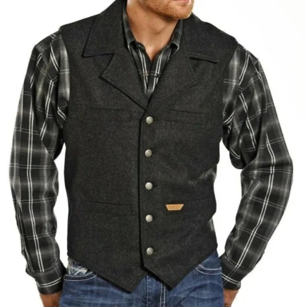 Men's Charcoal Wool Blend Western Vest - Unbranded